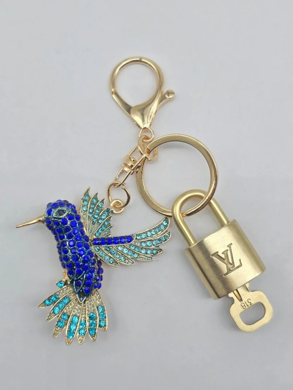 LV Gold Padlock 🔑 Authentic Louis Vuitton Charm + Unbranded Bird Keychain